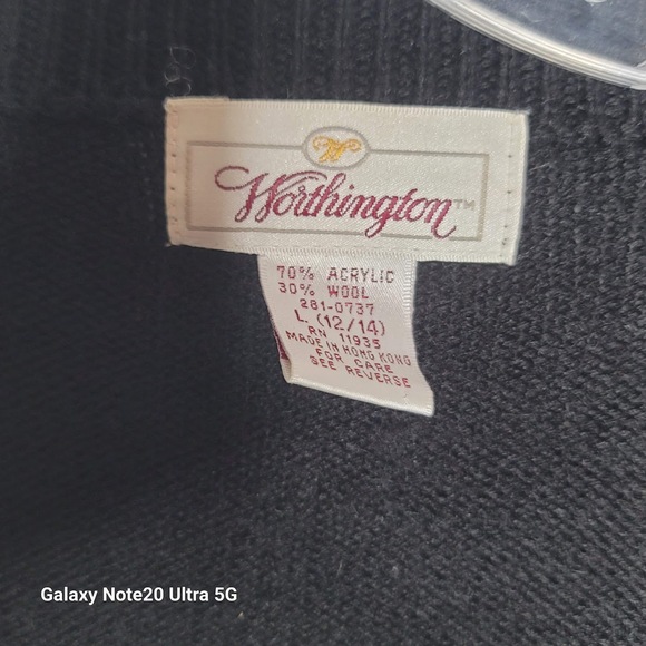 VTG. Worthington Large Sweater Cardigan button up Wool Blend Kitschy Metals BLUE - Picture 2 of 6